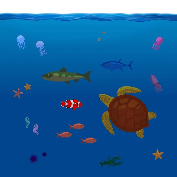Habitantes submarinos Vida marina Parte 1 — Vector de stock