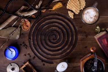 Sabah kahve ile Belçika waffle antika tablo. Kahvaltı