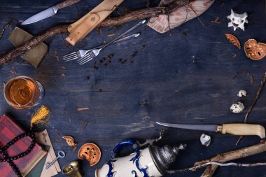 Malzemeler, Restoran Menü Çerçeve ba yemek ile mutfak masası