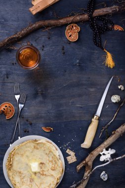 Krep, avcılar kulübe vintage arpacık paslı bir tablonun Üstten Görünüm