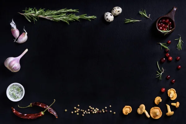 Autumn menu healthy cooking ingredients, mushrooms, berries and — Stock Photo, Image