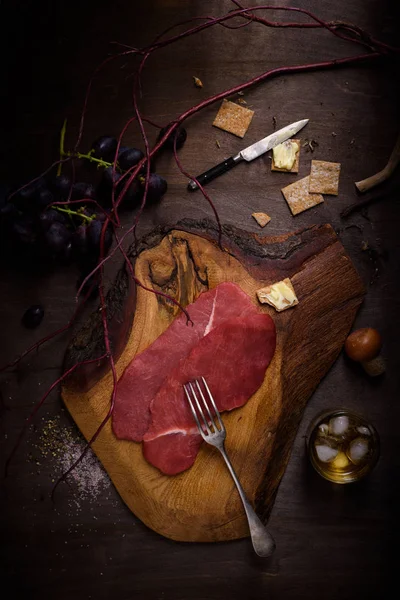 Carne Res Ingrediente Carne Cruda Para Cocinar Mostrador Cocina Vista — Foto de Stock