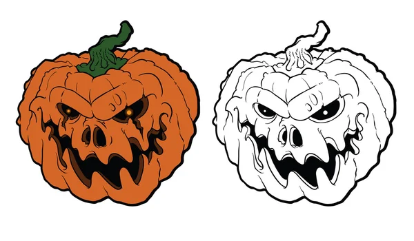 Halloween pumpkin with scary face on white — Stock Vector