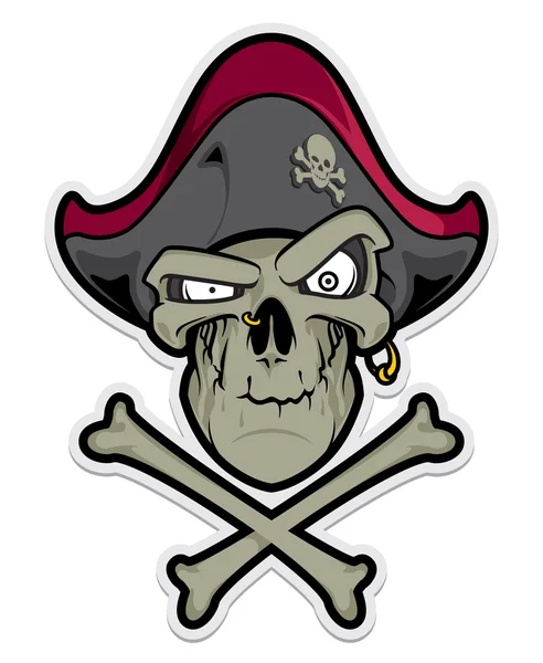 Pirate Skull with Hat and Cross Bones - Stok Vektor