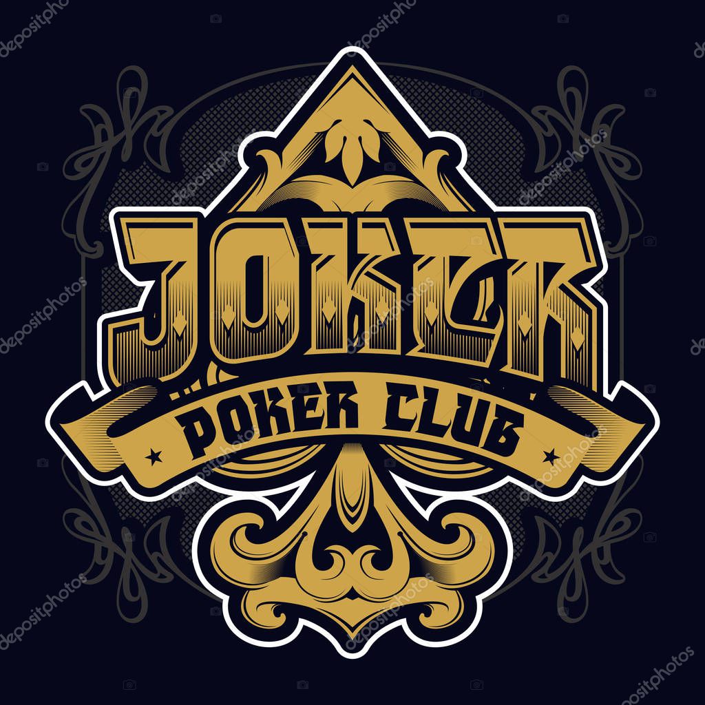 Poker club emblem. Joker lettering