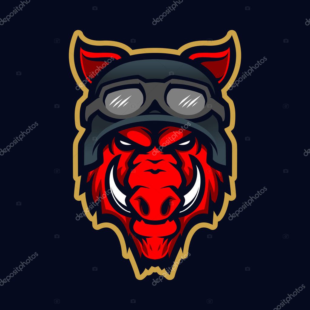 Wild hog or boar head mascot, colored version. Great for sports logos & team mascots.