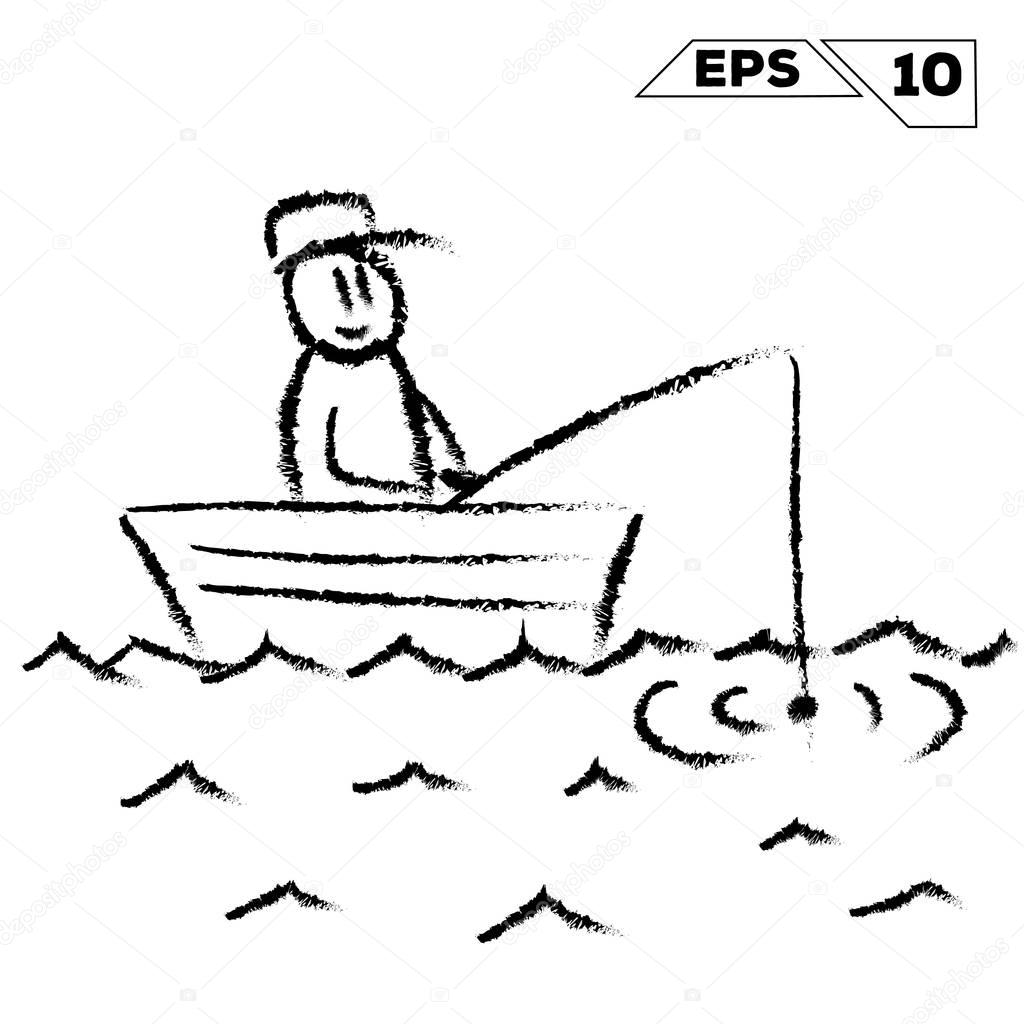 Pictures: stick figure boat | Stick figure fisherman in boat on water
