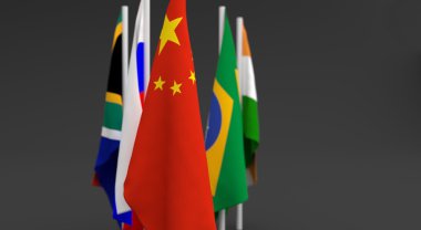 resimde 3d render, BRICs beş ülke bayrakları,