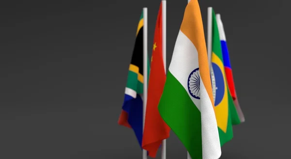 resimde 3d render, BRICs beş ülke bayrakları