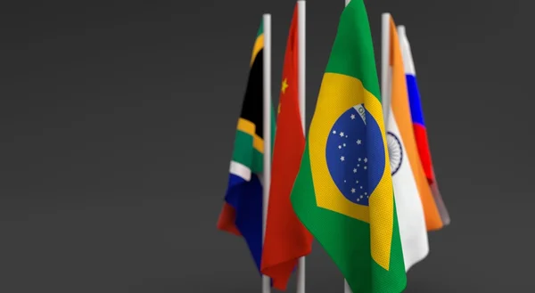 Ilustración 3d render, Banderas de los cinco países de los Brics , — Foto de Stock