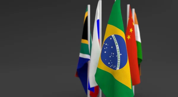 Abbildung 3d render, Flaggen der fünf Länder der Brics, — Stockfoto