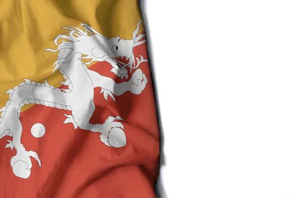 Bhutan zerknitterte Flagge, Platz für Text — Stockfoto