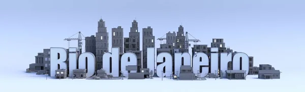 Rio de Janeiro Wort, Textname der Stadt inmitten von Gebäuden, 3D-Renderer — Stockfoto