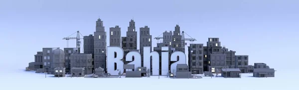 Palabra de Bahía, nombre de texto de la ciudad en medio de edificios, 3d render — Foto de Stock