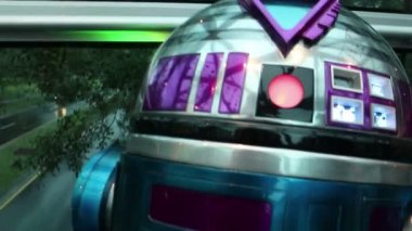 Florida, Amerika Birleşik Devletleri - Ocak 2017 yaklaşık: Star Wars R2d2 biriminden benzeyen bir parlak droid robot başı döner ve etrafında hareket