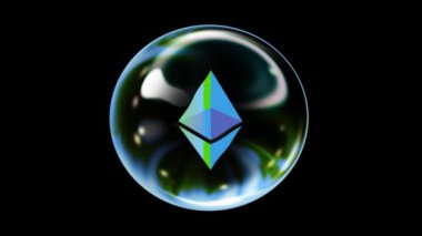 Görünüme yükselen ve orta ekranda tutan animasyonlu Ethereum Bubble kapatın. Wobbles ve sallaniyor, potansiyel olarak yaklaşık cryptocurrency altcoin spekülasyon kabarcık bir habercisi patlamaya.