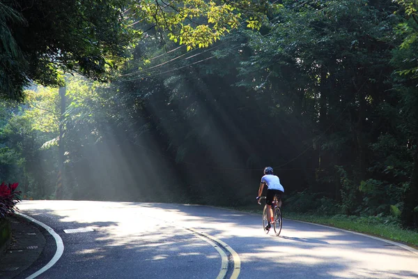 Person riding on bike on asphalt road