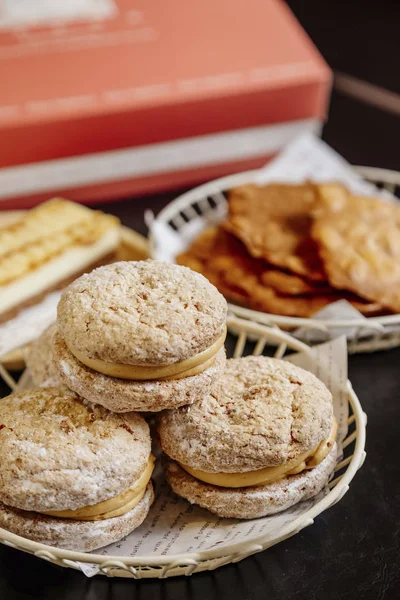 Dacquoise cakes on table