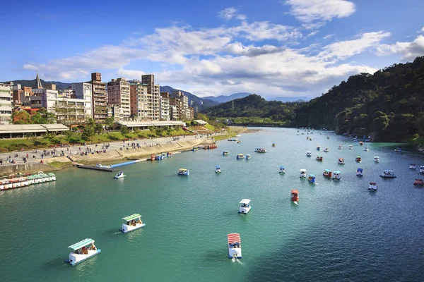 Beautiful lake with boats in new taipei, Taiwan