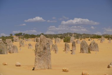 Pinnacles kireçtaşı oluşumları Nambung Milli Parkı içinde Cervantes, Batı Avustralya, yakınındaki vardır