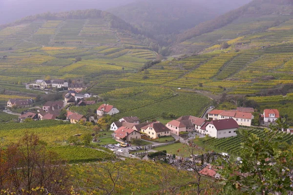 Vista Panorâmica Dos Campos Com Terraço Spitz Áustria — Fotografia de Stock