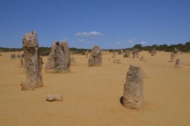 Pinnacles kireçtaşı oluşumları Nambung Milli Parkı içinde Cervantes, Batı Avustralya, yakınındaki vardır