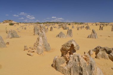 Pinnacles kireçtaşı oluşumları Nambung Milli Parkı içinde Cervantes, Batı Avustralya, yakınındaki vardır