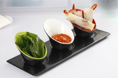 Closeup Çin yemek karides ve deniz ürünleri ile 