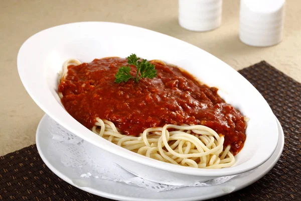 Спагетти Мясным Соусом Вид Вблизи — стоковое фото