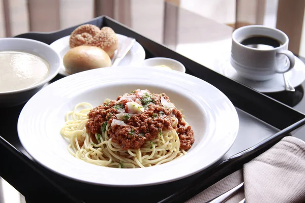 Spaghetti Mit Fleischsoße Nahaufnahme — Stockfoto