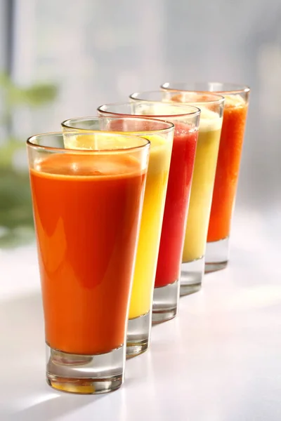 Sabroso Jugo Frutas Mesa Concepto Estilo Vida Saludable — Foto de Stock