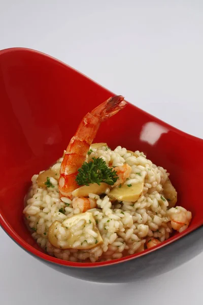delicious shrimp risotto, close-up view