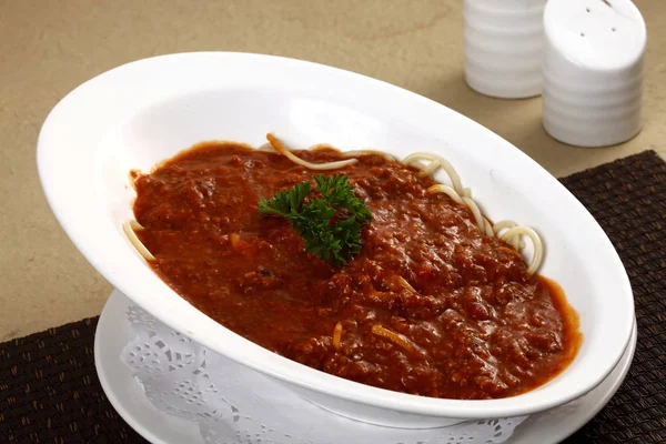 Спагетти Мясным Соусом Вид Вблизи — стоковое фото