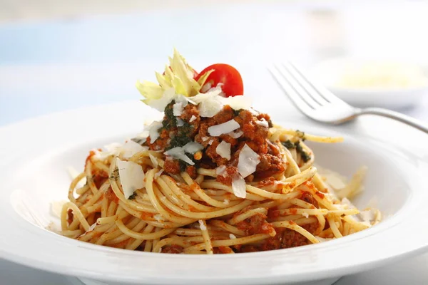 Spaghetti Mit Fleischsoße Nahaufnahme — Stockfoto