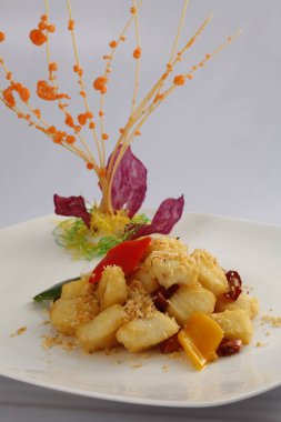 HK stil karıştırın kızarmış midye, yakından görmek 