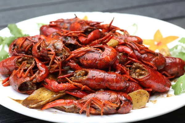 Closeup Prato Restaurante Com Porção Camarões Fritos — Fotografia de Stock