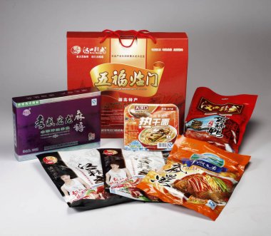 Closeup Paketli Çin yemeği. Tatil hediye seti. Özel yerel ürünler
