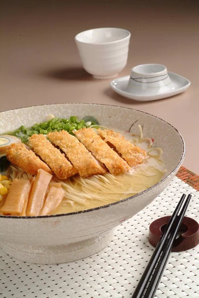 Ramen Porc Frit Vue Rapprochée — Photo