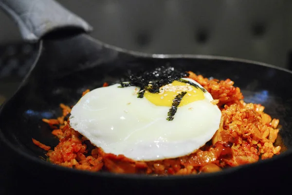 Dinner Fried Egg Spicy Rice Frying Pan — 스톡 사진