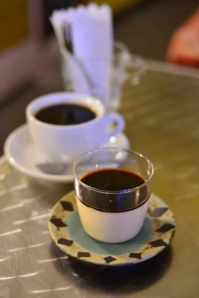 Närbild Kopp Kaffe Bordet — Stockfoto