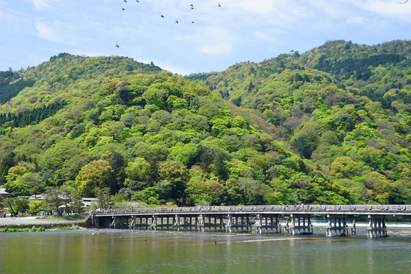 Paisaje Kioto Con Puente Japón — Foto de Stock