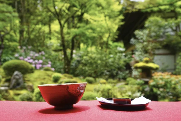 Tea Served Table Green Garden — Stock Photo, Image