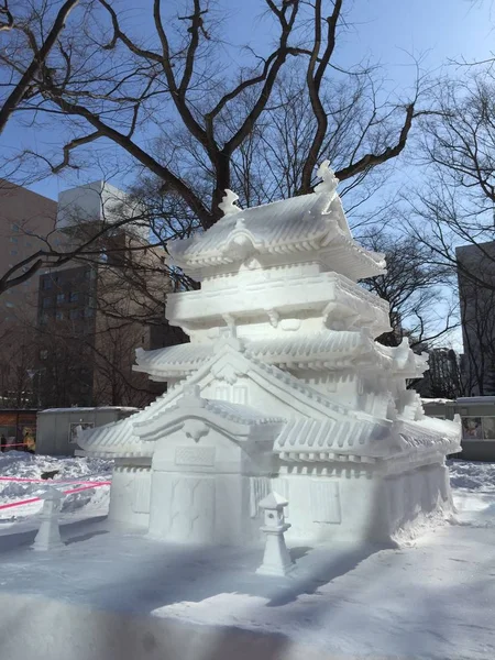 Asian Temple Made Sapporo Snow Festival — Stock Photo, Image