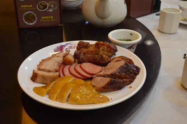 Variety Sliced Meat Served Plate — 스톡 사진