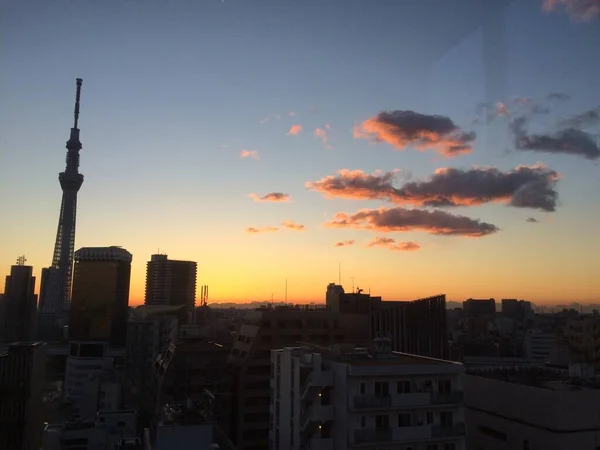 Skyline Della Città Tramonto — Foto Stock