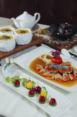 seafood dishes and summer radish dessert