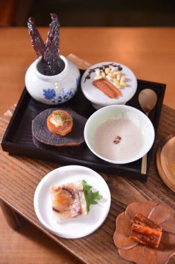 High angle shot of the delicious traditional Korean food in Seoul