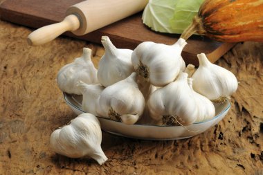 The portrait of food Garlic on the plate