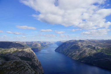 Nehrin Preikestolen dik uçurumundaki hareketini gözlemliyorum.