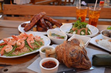 High angle shot of Thai traditional food